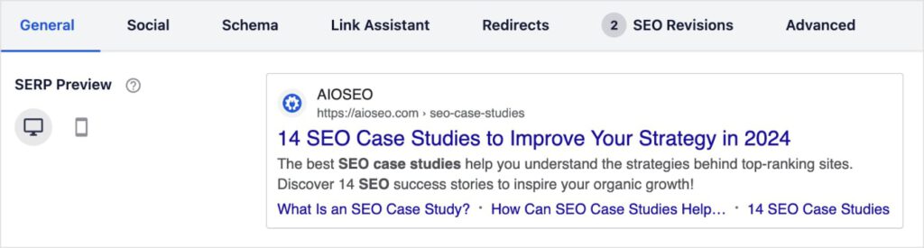 SERP preview in WordPress editor.