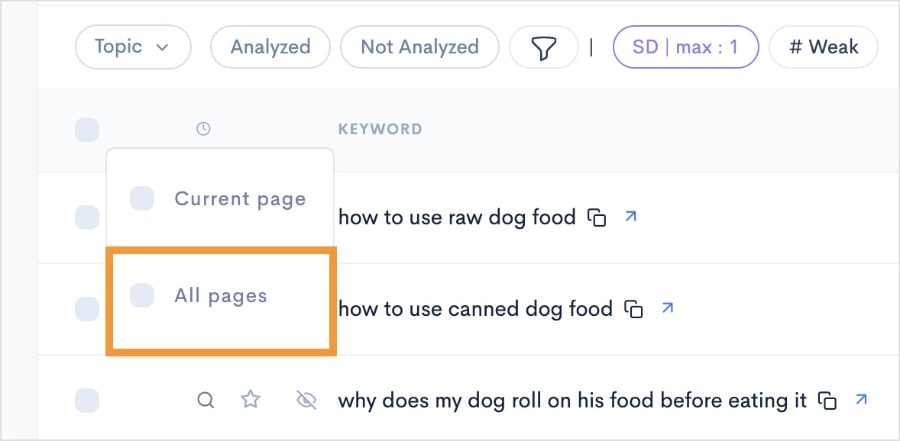 Bulk select which pages to analyze in SERPs.