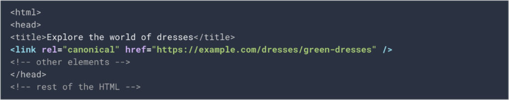 Canonical URL in HTML source code.