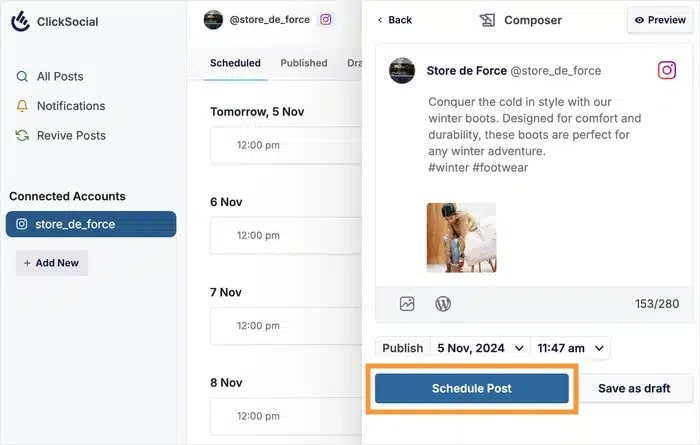 ClickSocial social media scheduler.