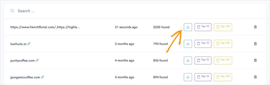 Button to download competitor keywords.