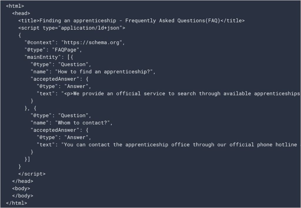 HTML code for schema markup.