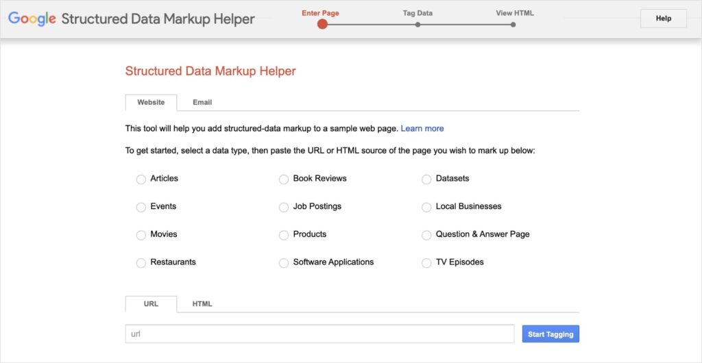 Google Structured Data Markup Helper.