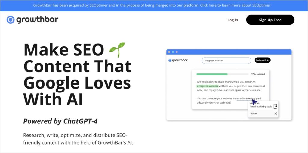 GrowthBar homepage.