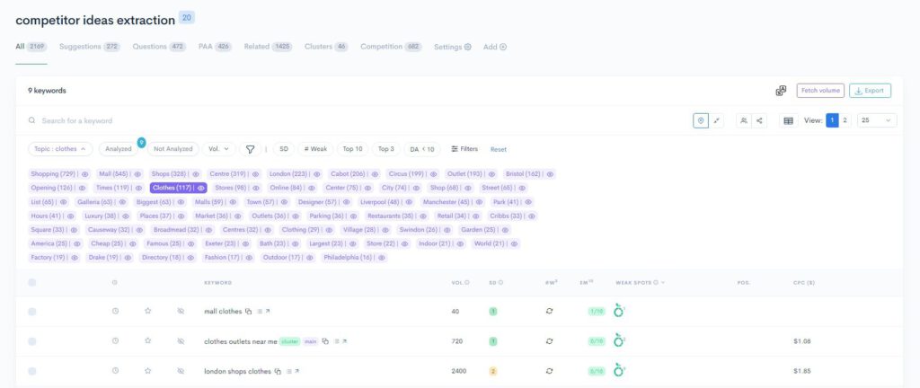 A screen shot of a website showing a list of items with Extraction Features.