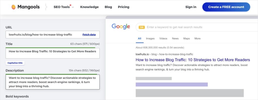 Mangools SERP preview tool.