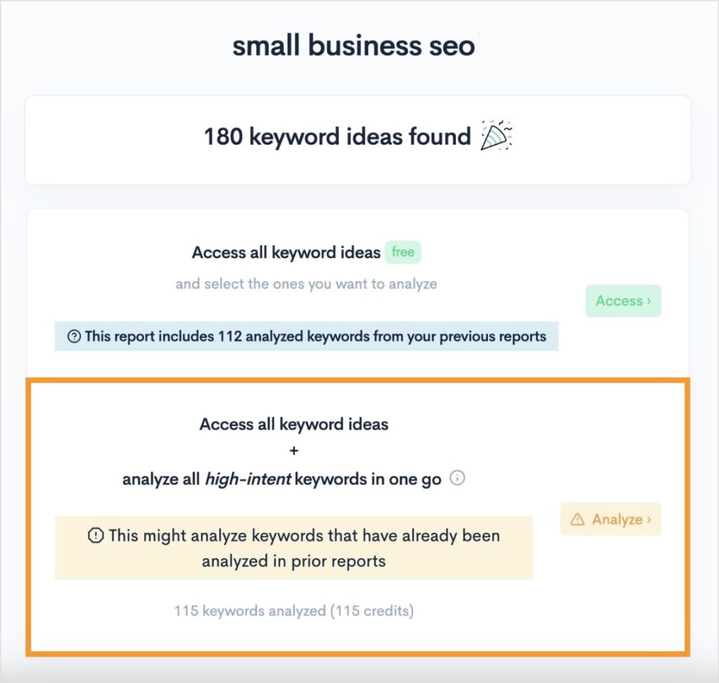 Analyze all high-intent keywords in LowFruits.