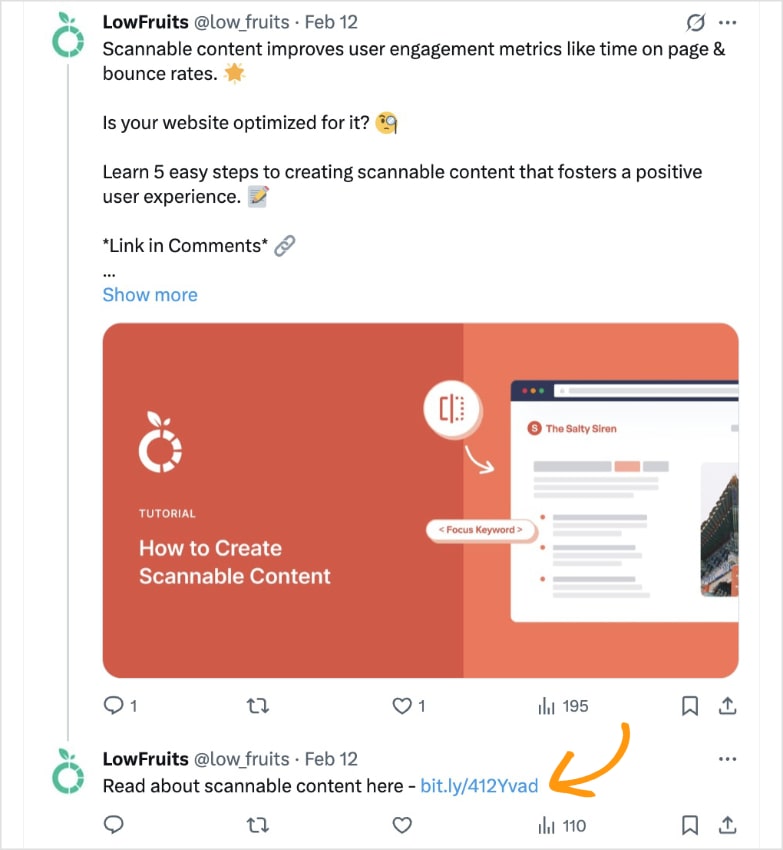 LowFruits Twitter account shows a backlink.