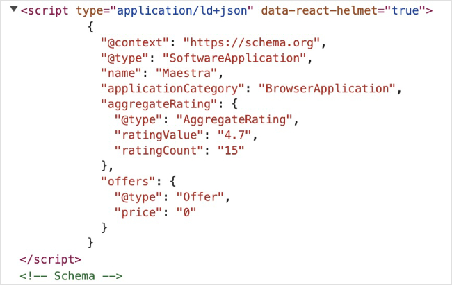 HTML code of schema markup.