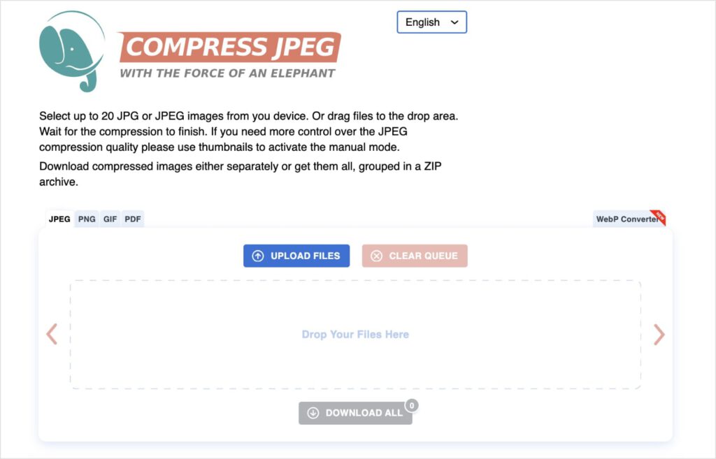 Compress JPEG homepage.