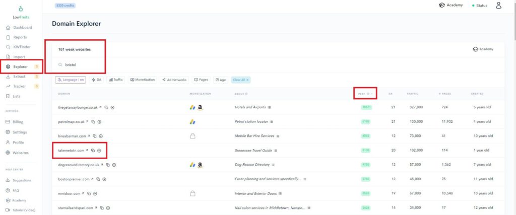 A screenshot showcasing the utilization of LowFruits' Extraction Features in generating innovative ideas.