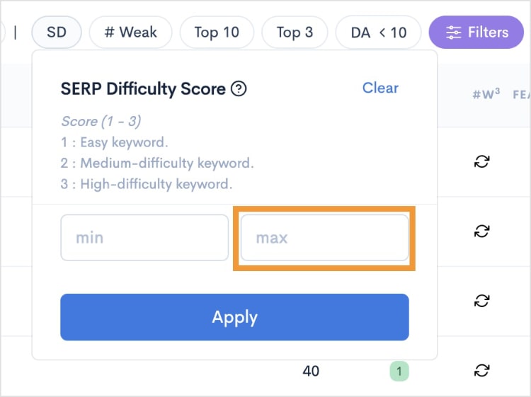 SERP difficulty score filter in LowFruits.