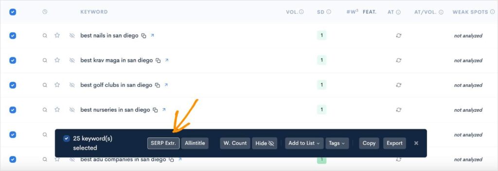 Button to extract SERPs.