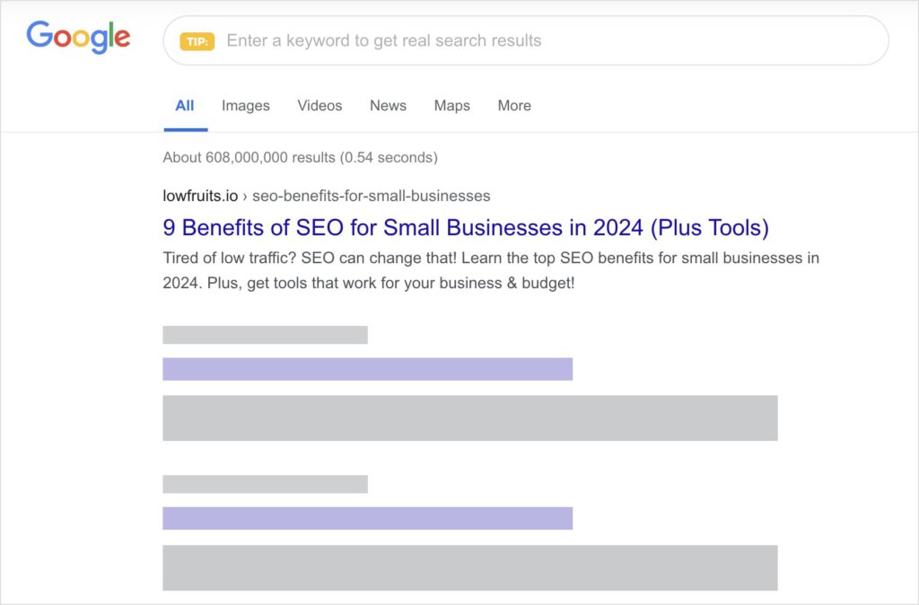 SERP preview of a blog in Google search results.