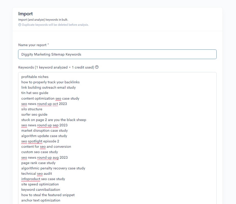 A screenshot of a google search page showing a list of SEO keywords.