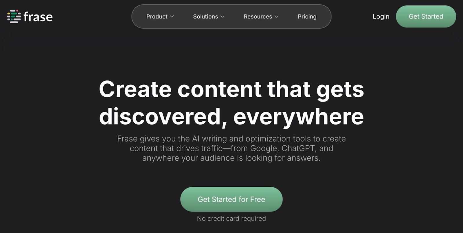 Frase homepage, an AI-powered SEO content optimization tool.