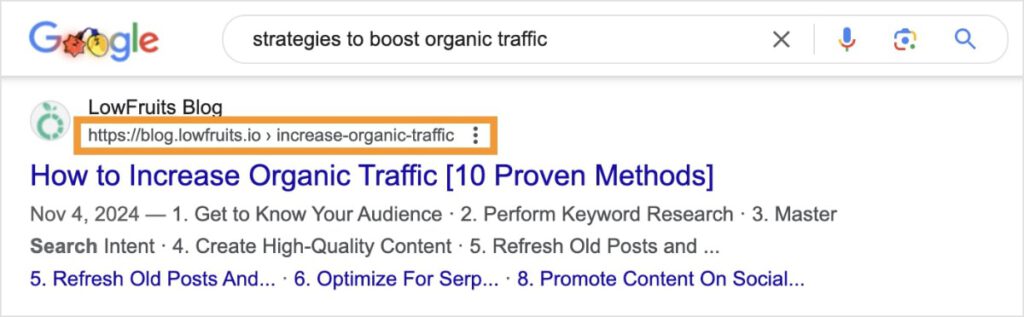 URL in Google search results.