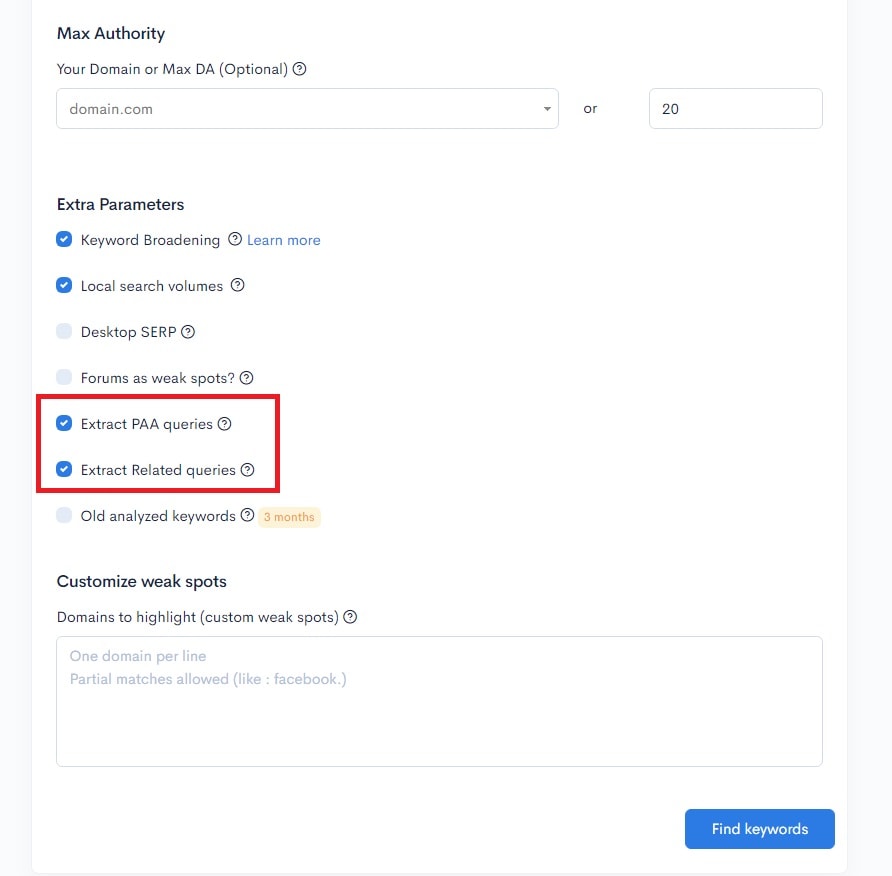 A screenshot of the Google AdWords landing page featuring easy keywords for different niches.