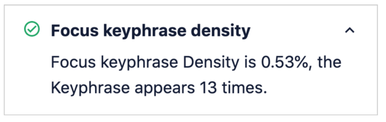 Focus keyphrase density check in AIOSEO.