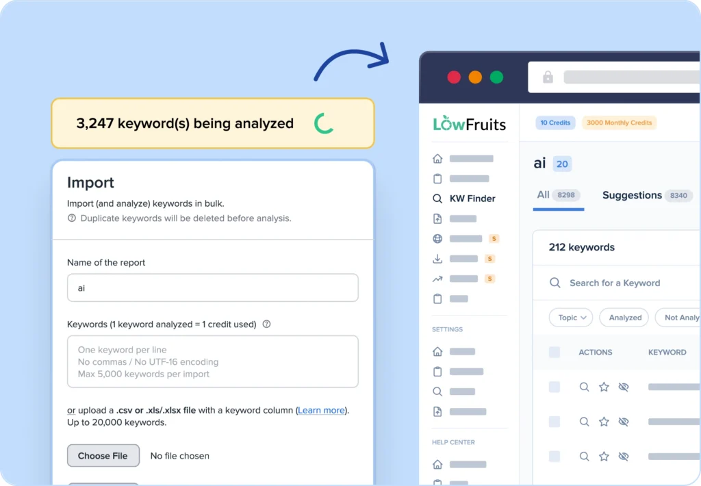 Analyze thousands of keywords in record time.